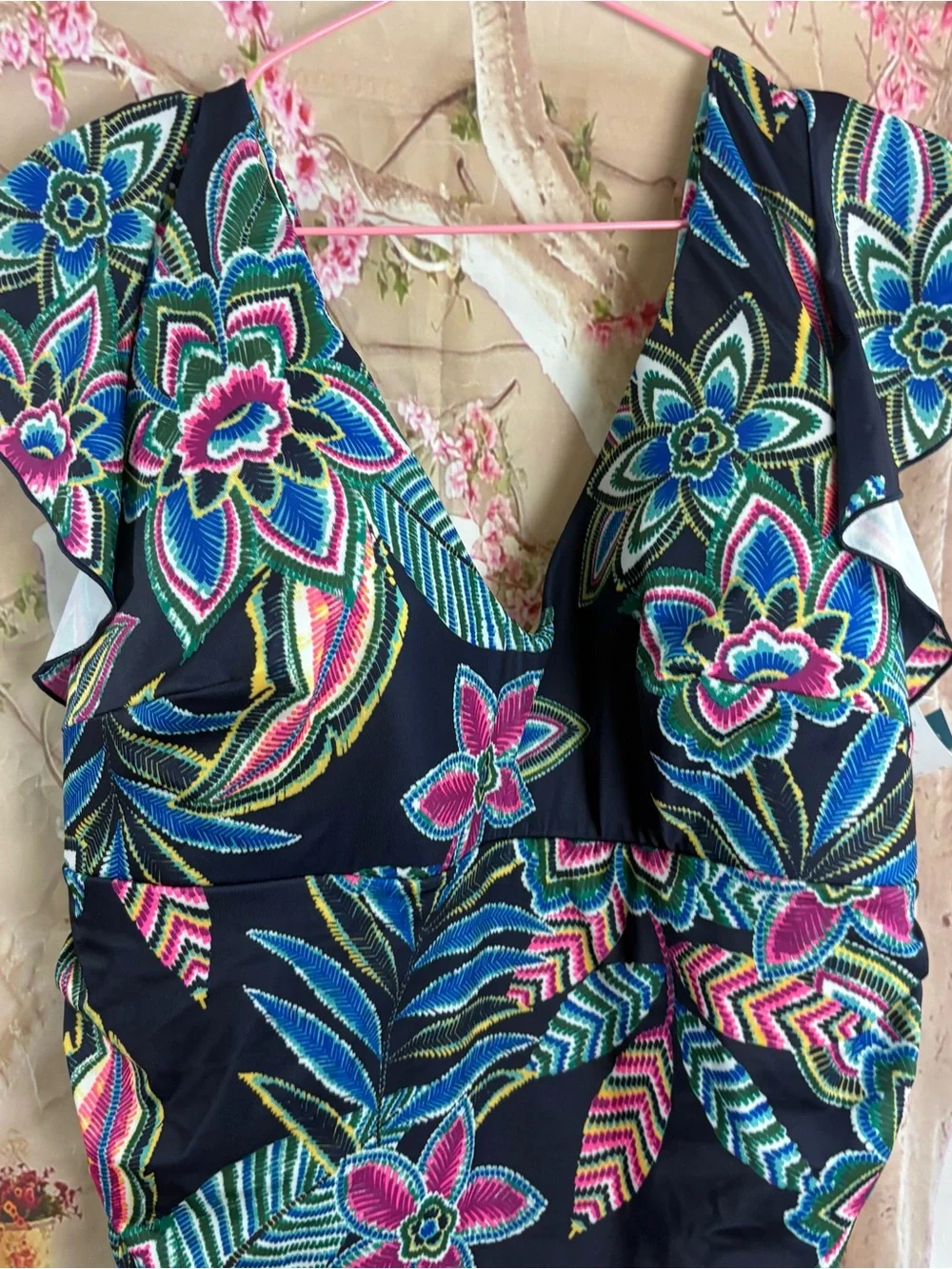 NEW Lane Bryant Janeiro Floral Maritime Blue No-Wire Flutter-Sleeve One-Piece